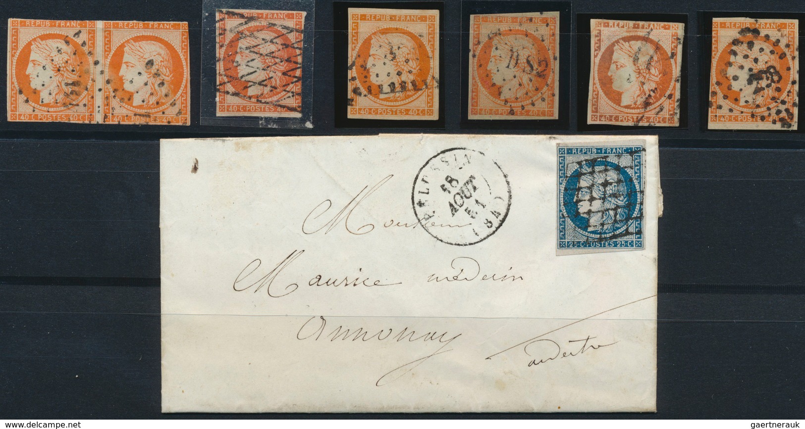 29682 Frankreich: 1849/1850, CERES 1st Issue, Lot Of 34 Stamps Incl One Cover, Varied Condition, Incl. 10c - Gebruikt