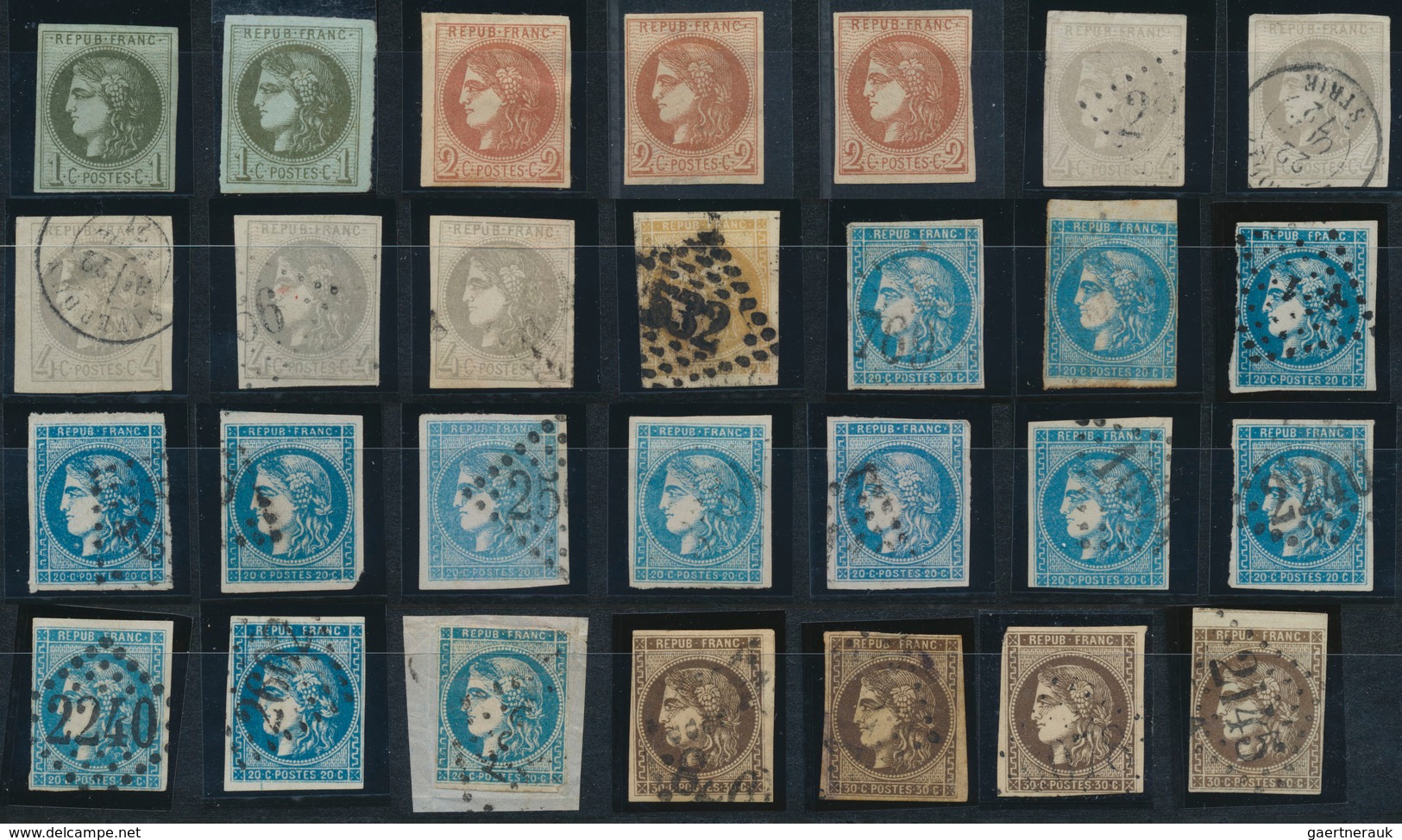 29691 Frankreich: 1870/1871, Bordeaux Issue, Mainly Used Assortment Of 71 Stamps Of All Denominations, Sli - Gebruikt