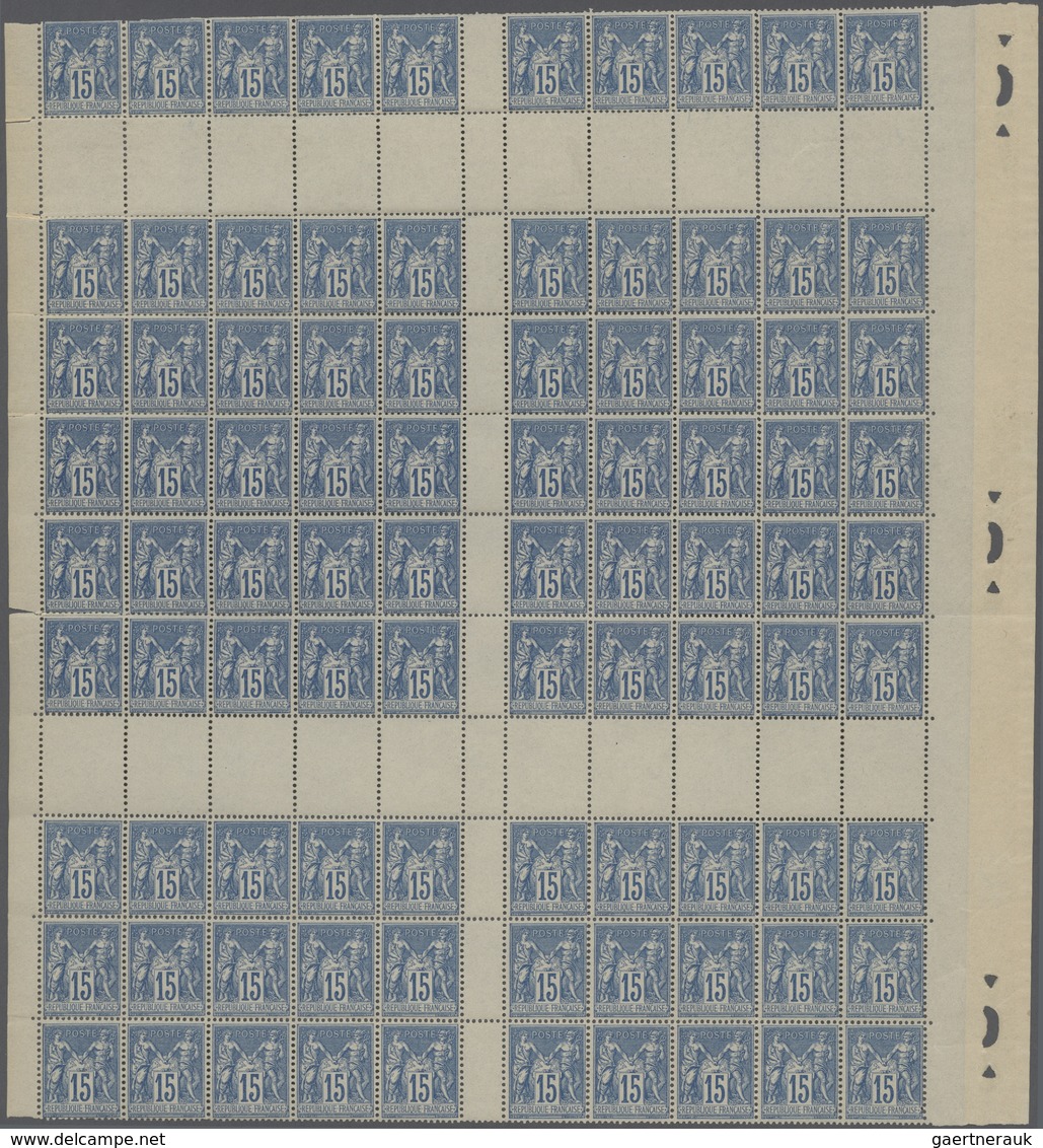 29694 Frankreich: 1881, SAGE 15c. Blue On Bluish, 150 Copies Within (large) Units Incl. Gutters (previousl - Gebruikt