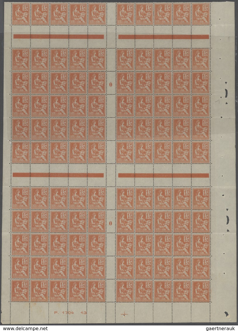 29698 Frankreich: 1900, MOUCHON 15c. Orange, (folded) Gutter Unit Of 110 Stamps, Unmounted Mint. Maury 117 - Gebruikt