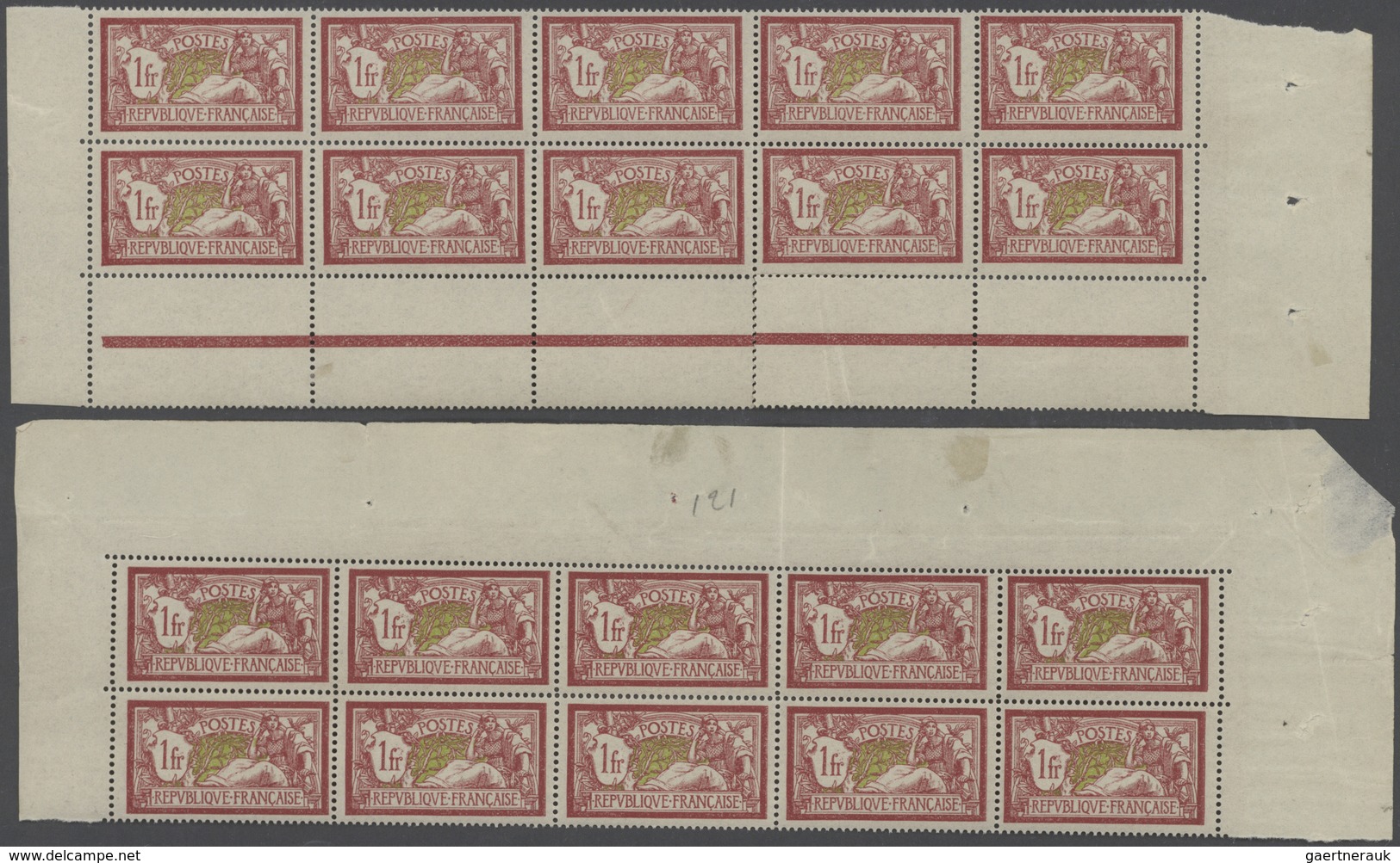 29701 Frankreich: 1900, MERSON, 1fr. Carmine/green, 20 Copies Within Units, Unmounted Mint. Maury 121 (20) - Gebruikt