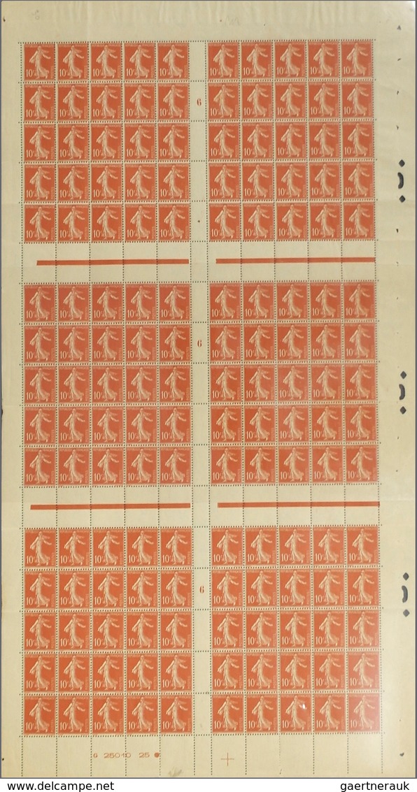 29706 Frankreich: 1916, Semeuse Camee, 10c. Red, Complete Sheet Of 150 Stamps With Millesime "6", Multiple - Gebruikt