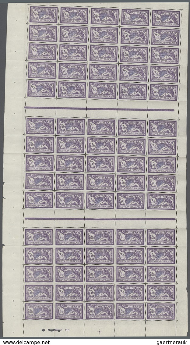 29709 Frankreich: 1925, MERSON, 3fr. Violet/blue, Complete Sheet Of 75 Stamps (multiple Foldings), Unmount - Gebruikt