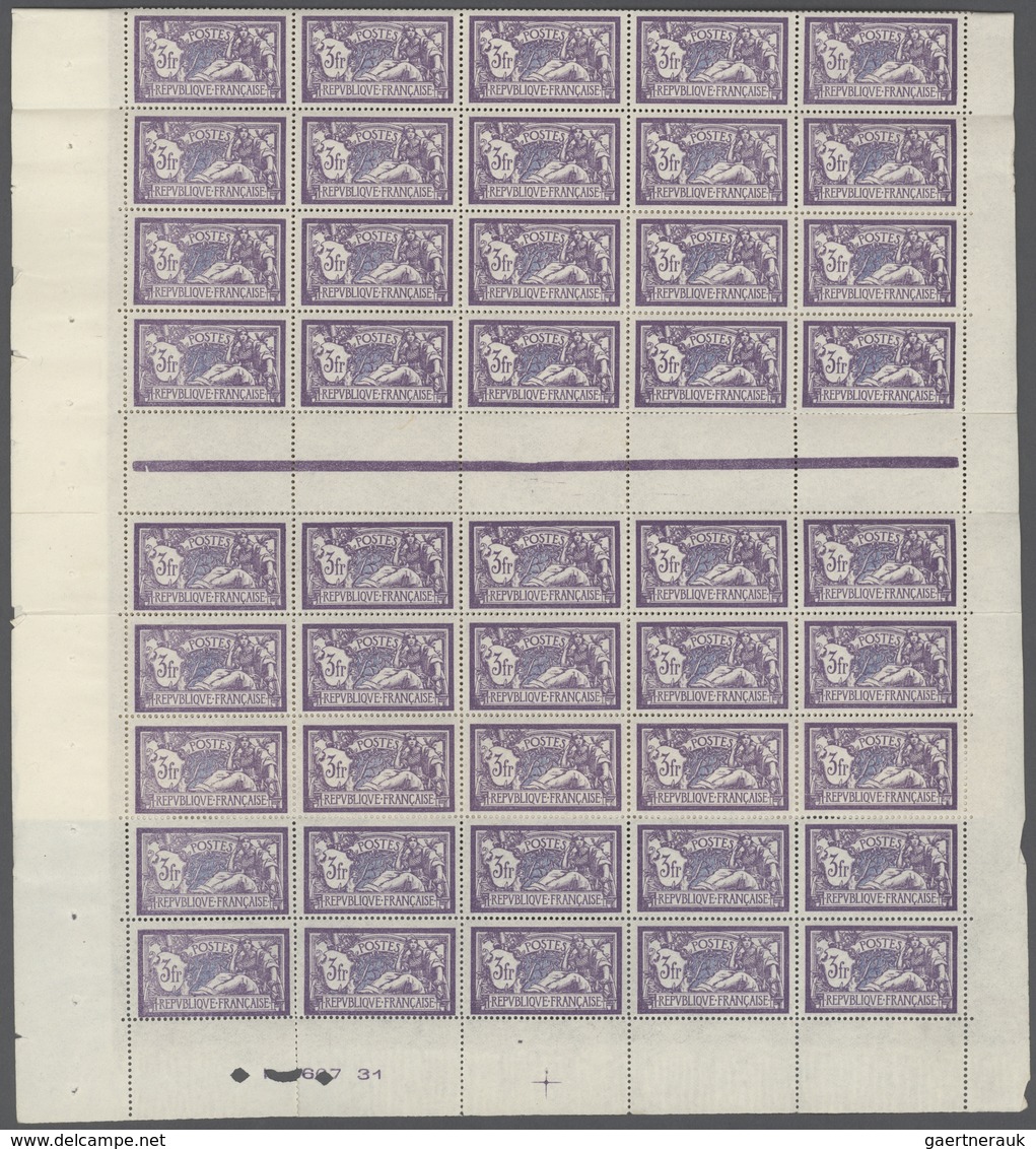 29709 Frankreich: 1925, MERSON, 3fr. Violet/blue, Complete Sheet Of 75 Stamps (multiple Foldings), Unmount - Gebruikt