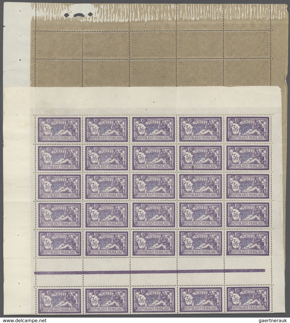 29709 Frankreich: 1925, MERSON, 3fr. Violet/blue, Complete Sheet Of 75 Stamps (multiple Foldings), Unmount - Gebruikt