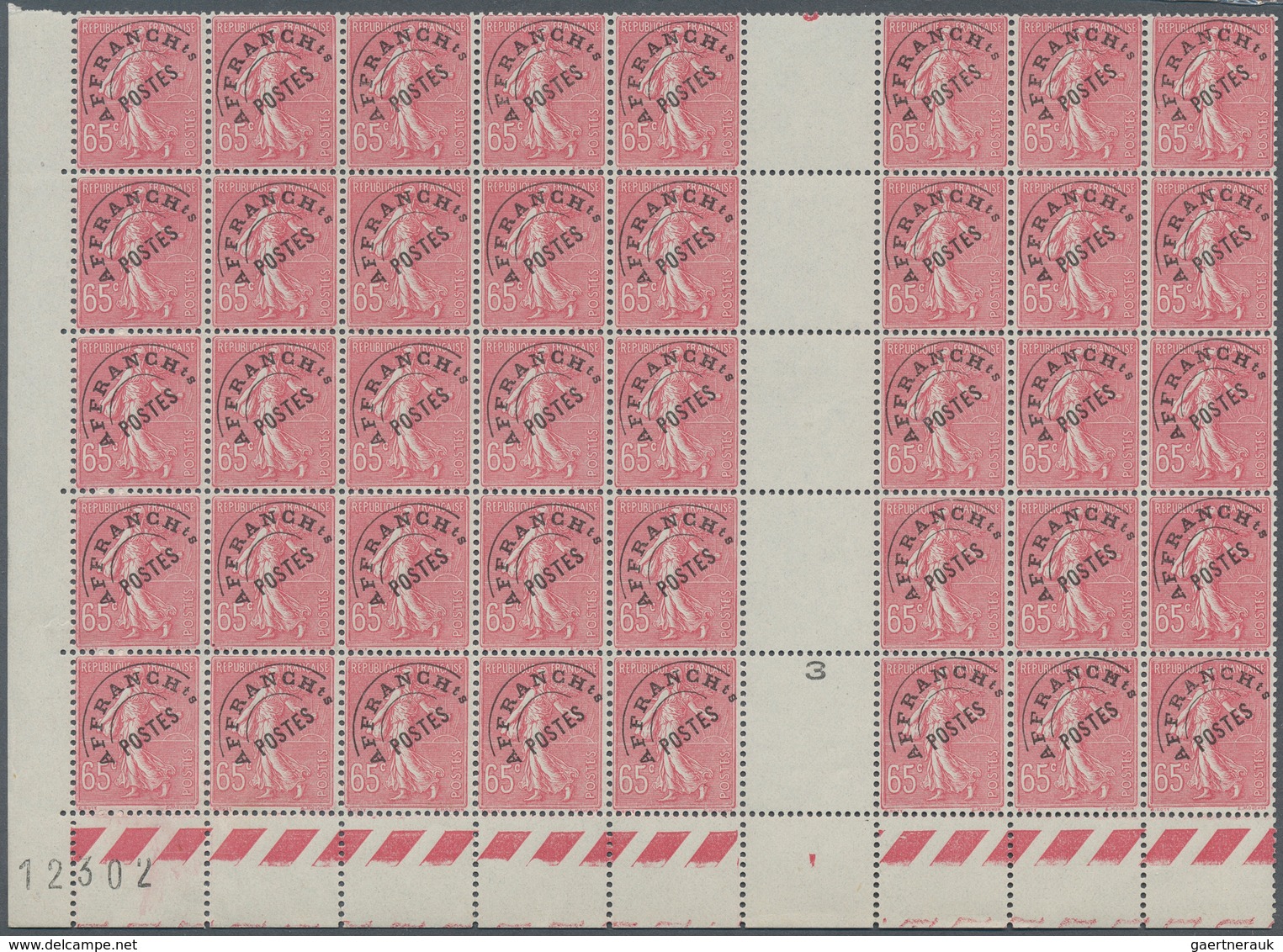 29711 Frankreich: 1926, PREOBLITERES, 65c. Semeuse Lignee, Two (folded) Gutter Blocks Of 40 Stamps Each (= - Gebruikt