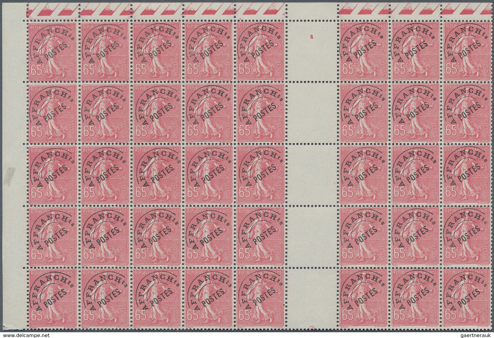 29711 Frankreich: 1926, PREOBLITERES, 65c. Semeuse Lignee, Two (folded) Gutter Blocks Of 40 Stamps Each (= - Gebruikt