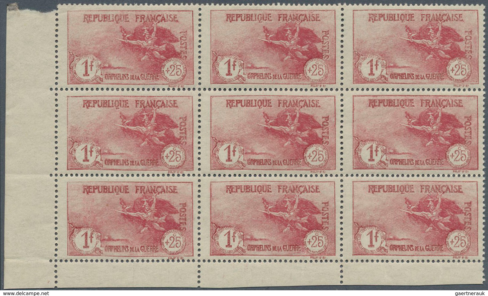 29712 Frankreich: 1926, War Orphans, 1fr.+25c. Carmine, Block Of Nine And Block Of Six, Unmounted Mint. Ma - Gebruikt