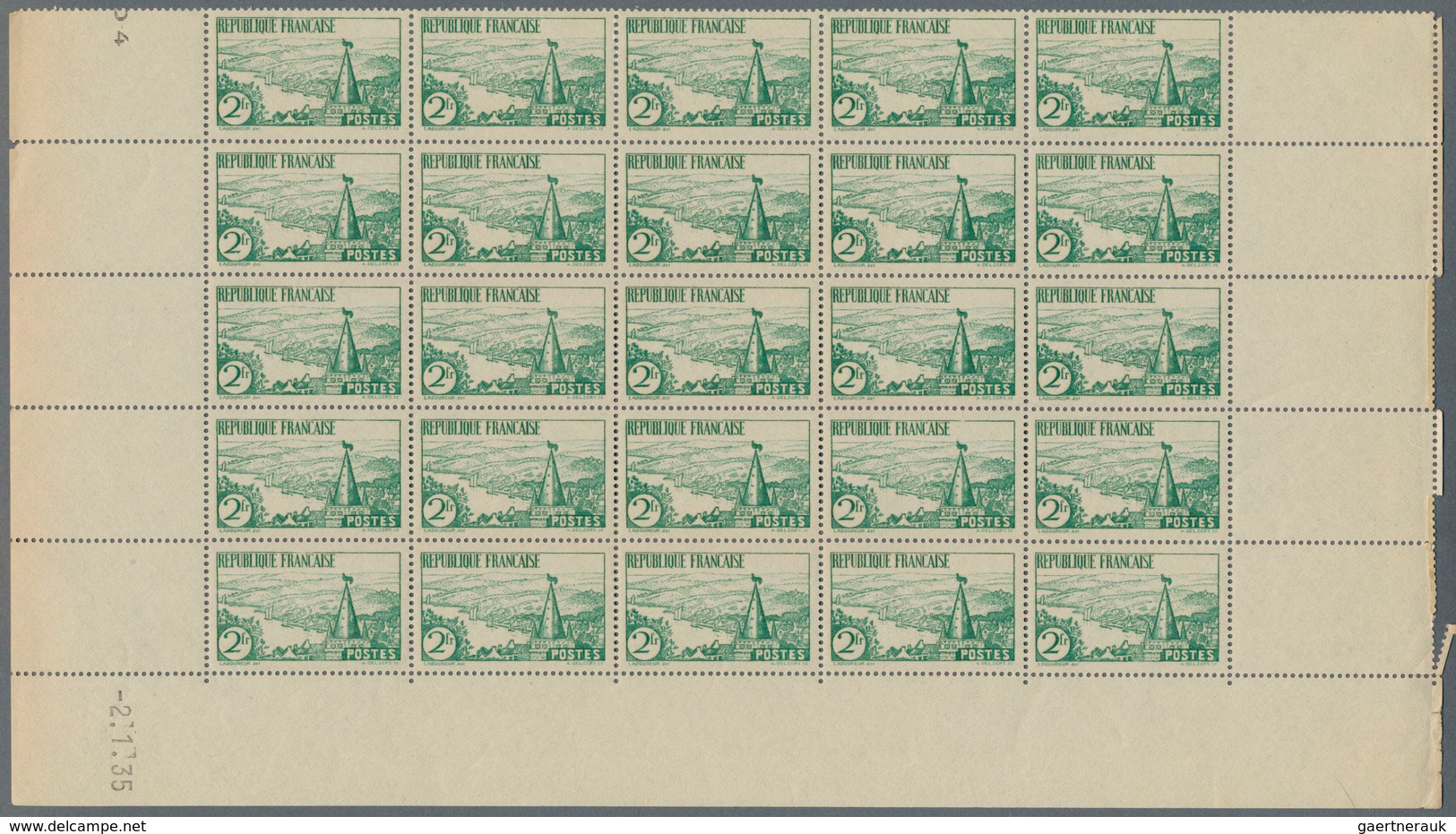 29714 Frankreich: 1935, Postage Stamp Landscapes 25-sheet Part With Printing Date -2.1.35, (Yvert 301, 2.1 - Gebraucht