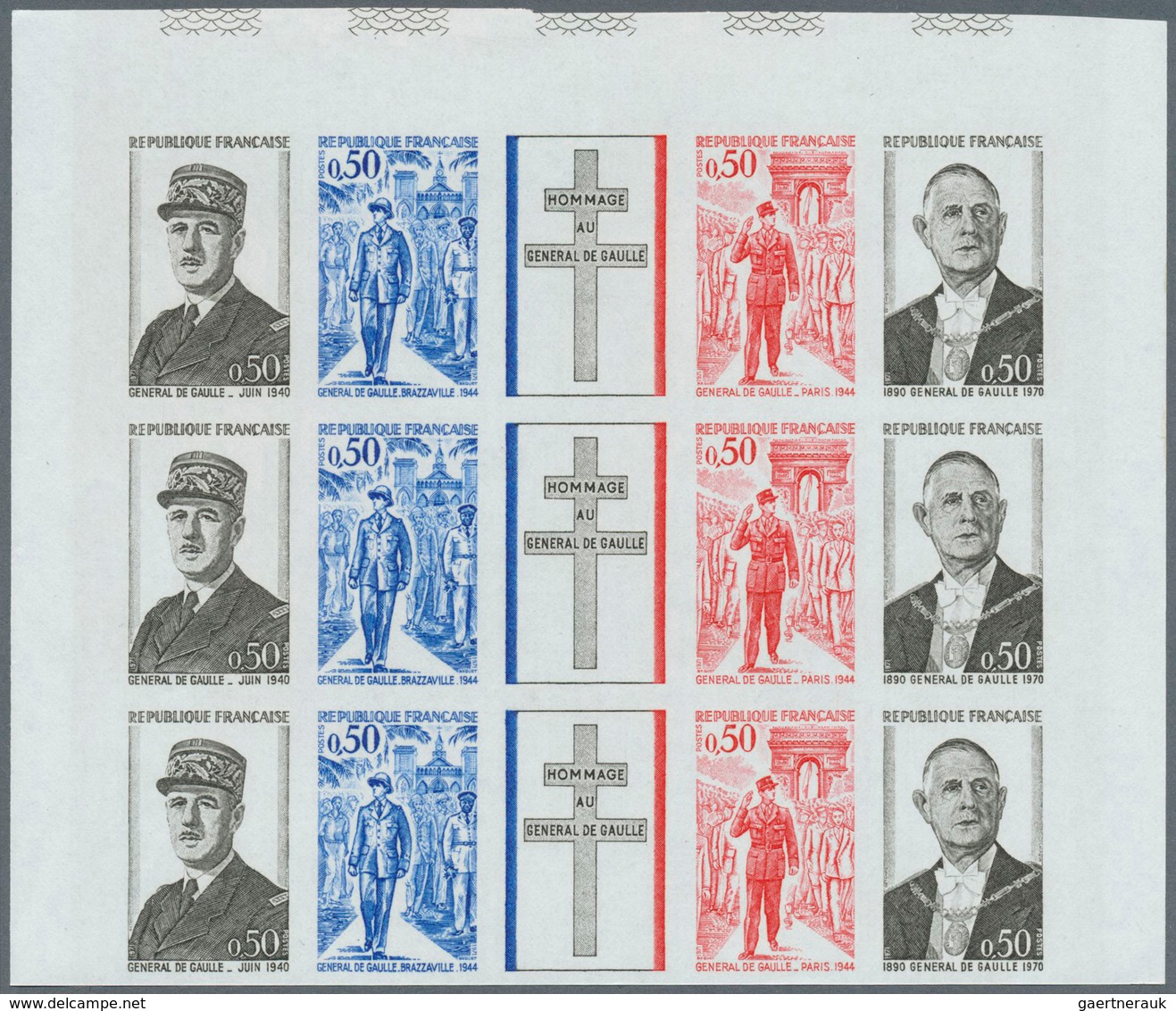 29724 Frankreich: 1971, Death Anniversary Of General De Gaulle, Lot Of 24 IMPERFORATE Se-tenant Strips Of - Gebruikt