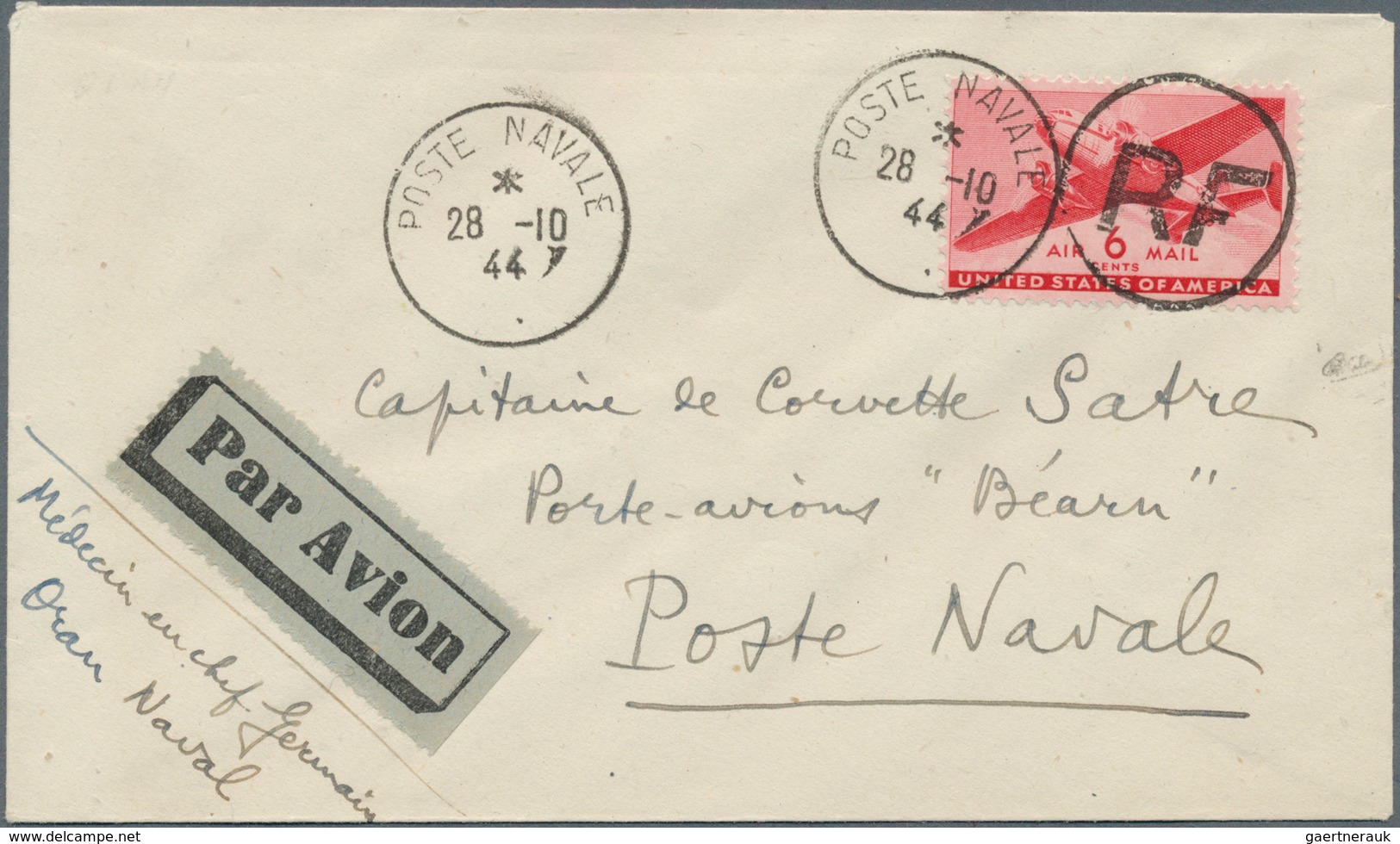 29727 Frankreich - Militärpostmarken: 1944/1945, Courrier Aero-Naval Francais-United States, "RF"-overprin - Militaire Zegels