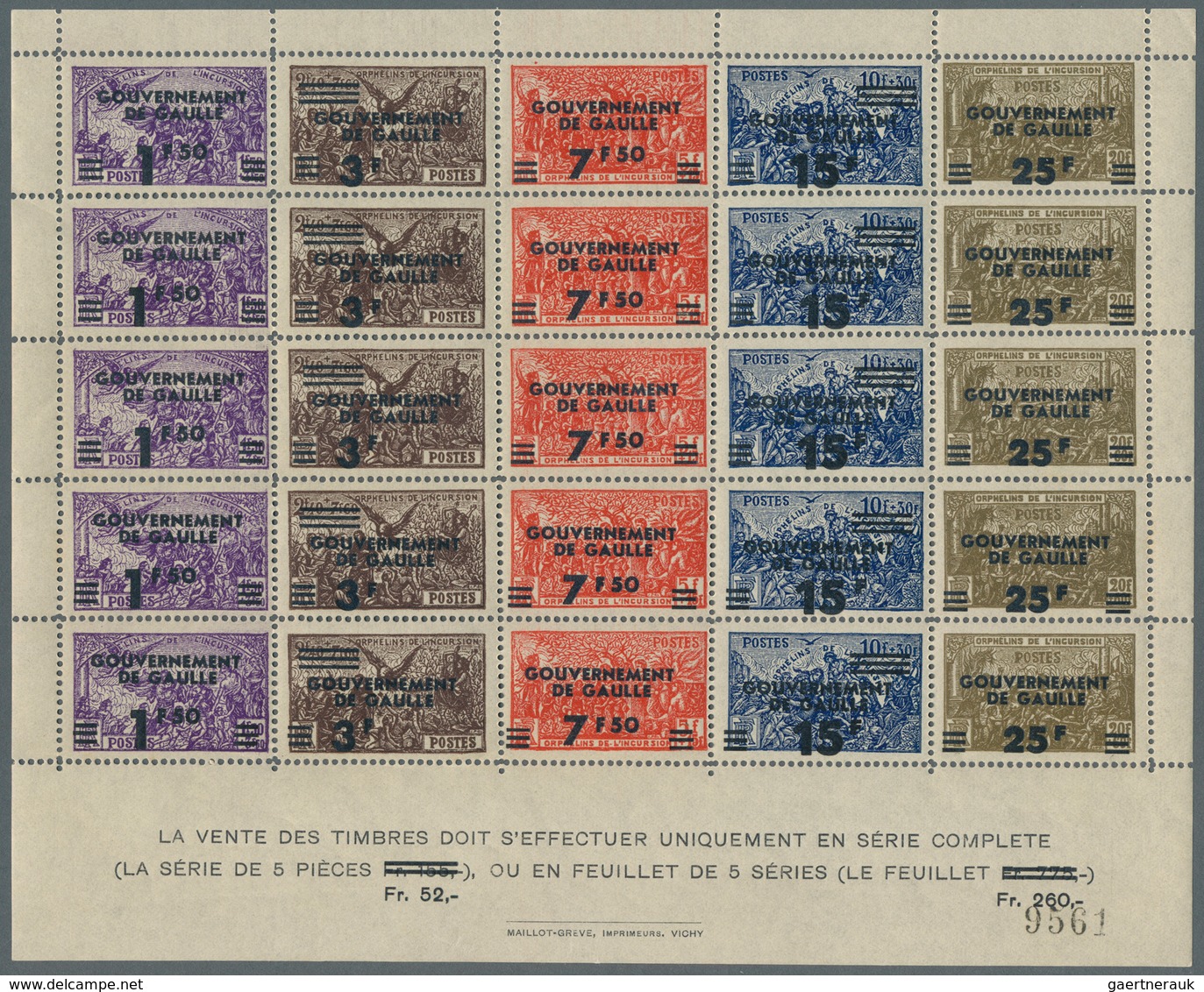 29731 Frankreich - Besonderheiten: 1940s (?), "ORPHELINS DE L'INCURSION", Charity Vignette Sheet Of 5x5 St - Andere & Zonder Classificatie