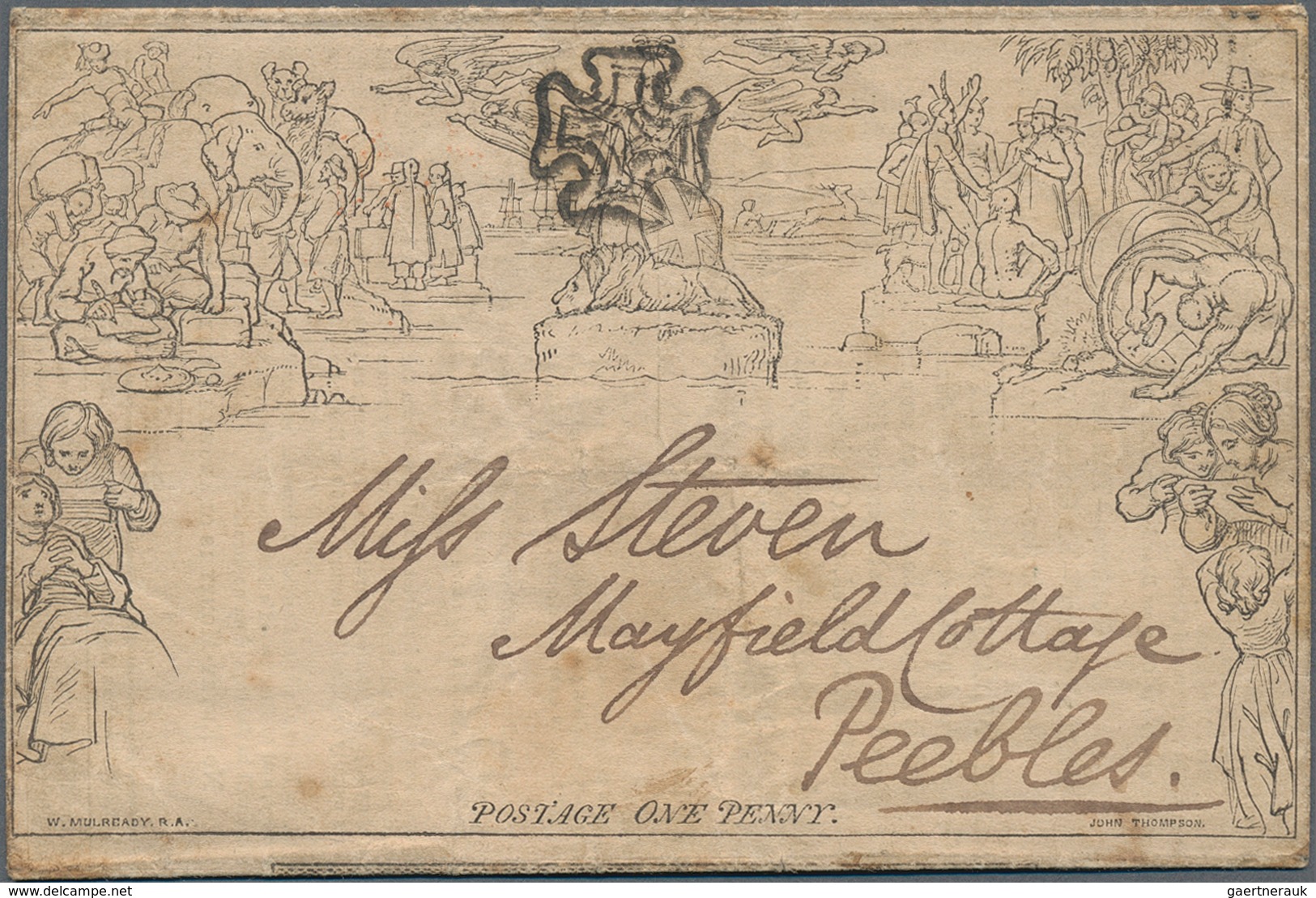 29748 Großbritannien - Ganzsachen: 1840/1841: Lot Of Six Mulready Postal Stationery Envelopes, Mixed Condi - 1840 Mulready-Umschläge