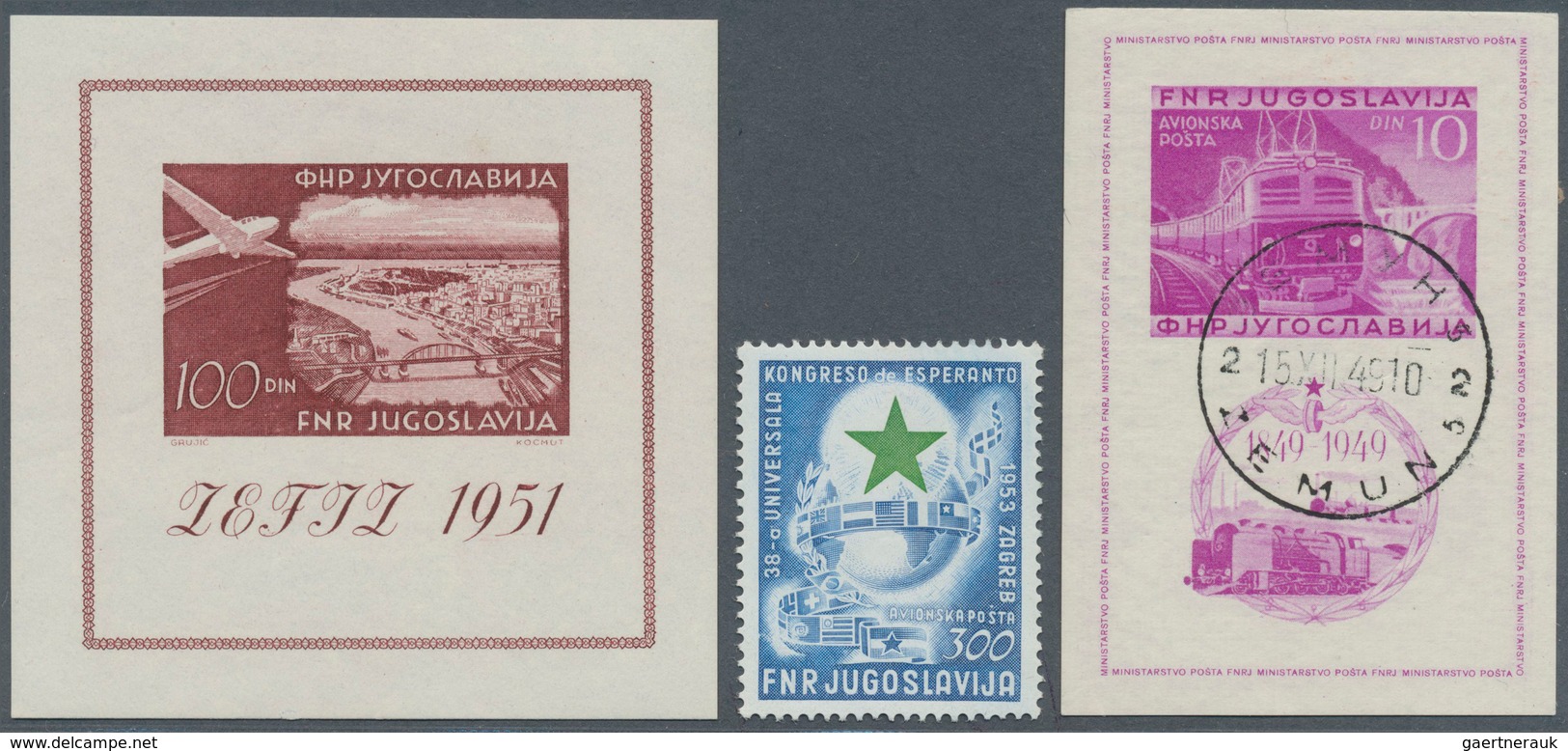 29764 Jugoslawien: 1948/1961, Attractive Lot With Better Issues, Comprising Miniature Sheets: 1949 Railway - Brieven En Documenten