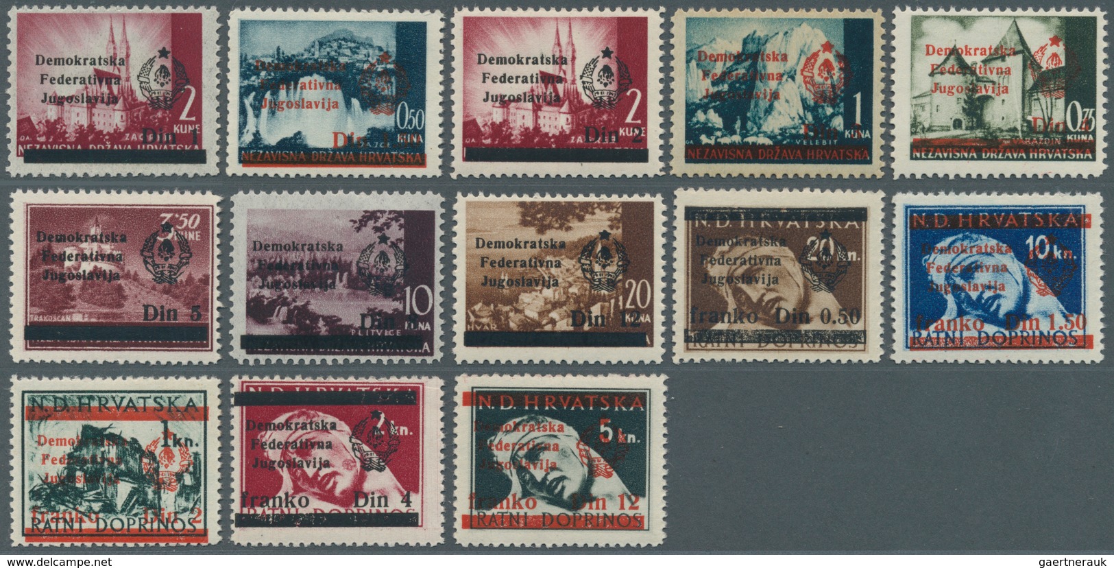 29768 Jugoslawien - Volksrepubliken 1945: Bosnien Und Herzegowina: 1945, 7 July, Overprints 13 Values Comp - Sonstige & Ohne Zuordnung