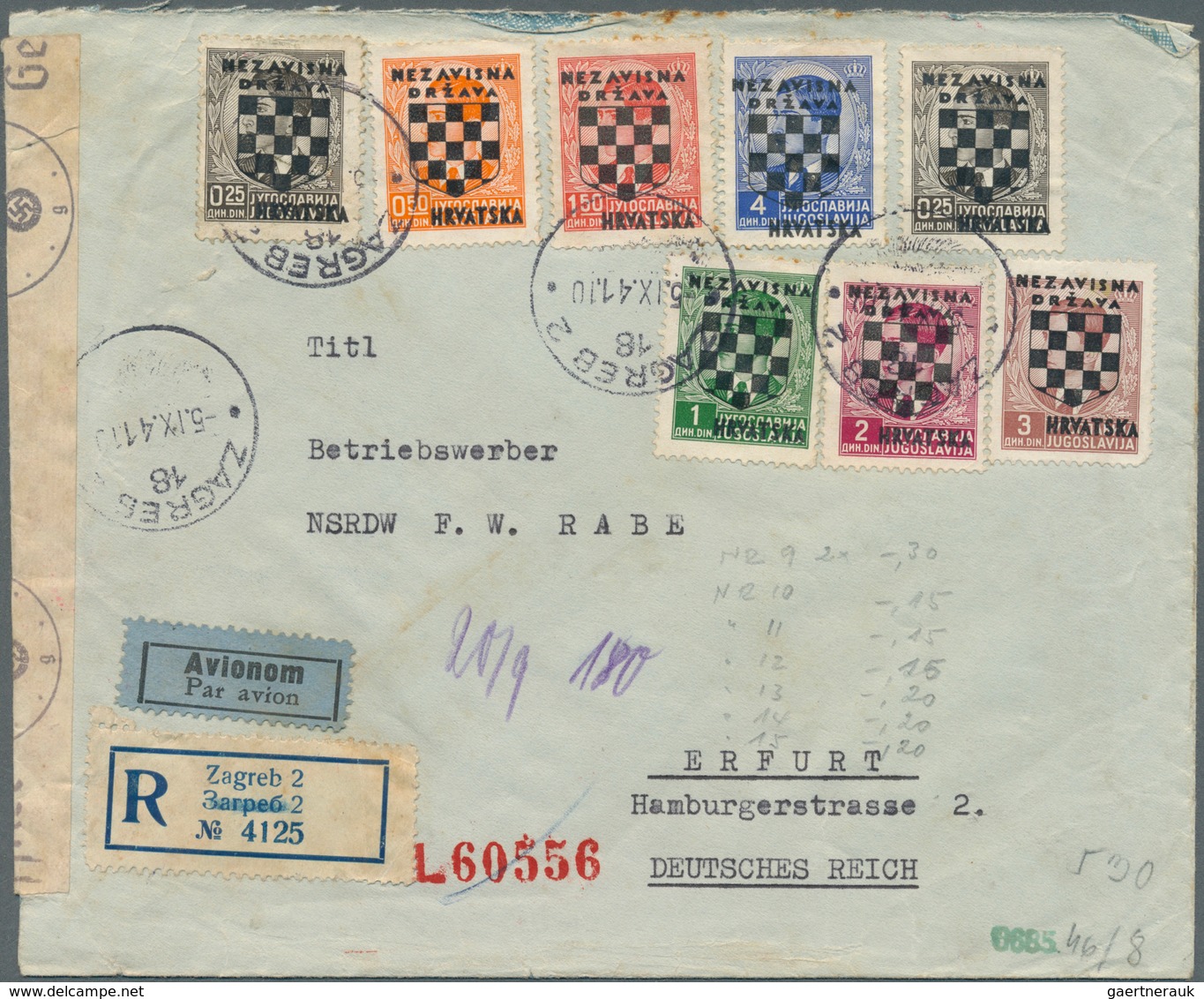 29770 Kroatien: 1941/1942, 2nd overprint issue, lot of 15 commecial covers/cards incl. two commercially us