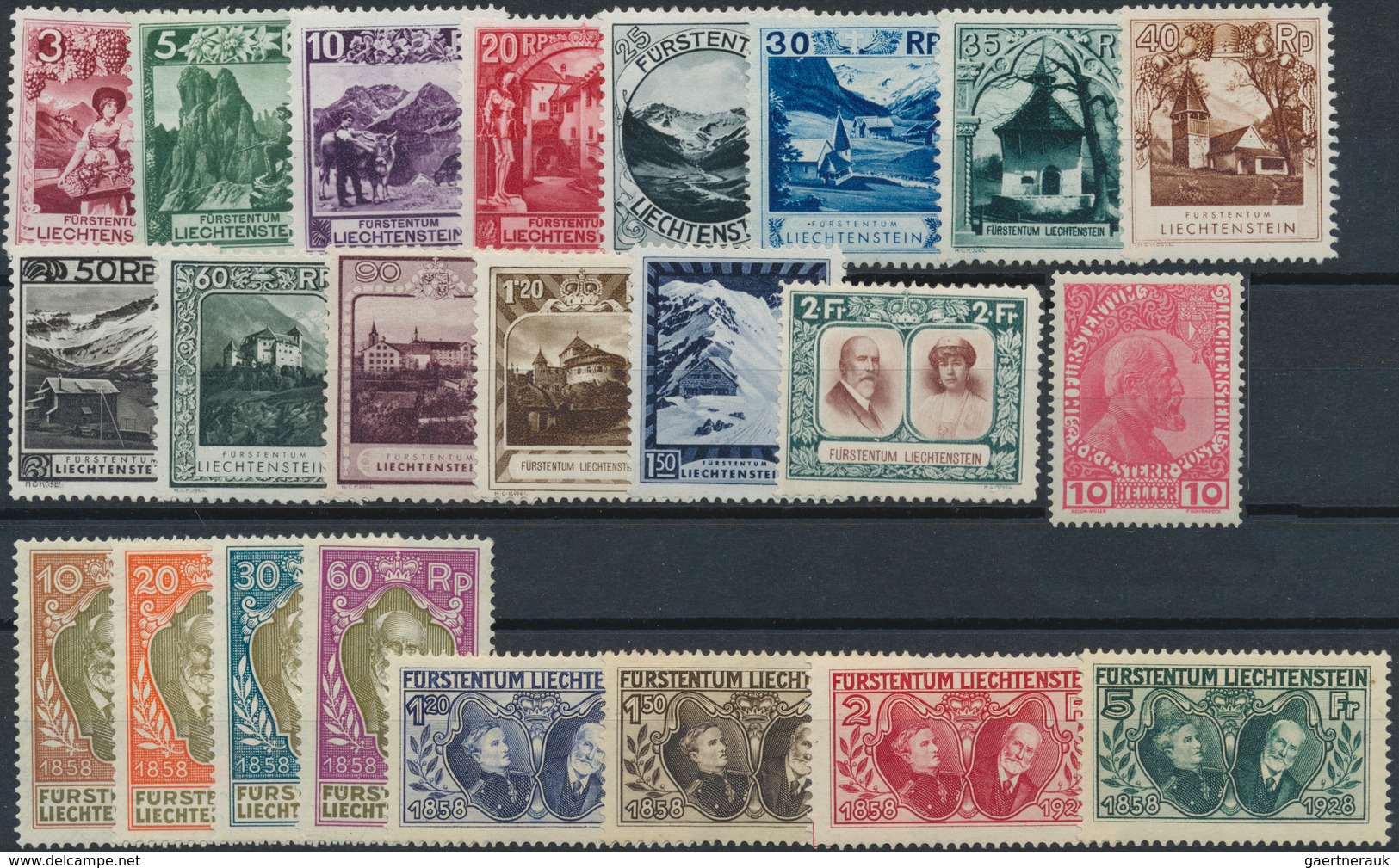 29776 Liechtenstein: 1915/1944, Steckkartenlot Mit U.a. Thronbesteigung 1928, Freimarken 1930, Acht Serien - Briefe U. Dokumente