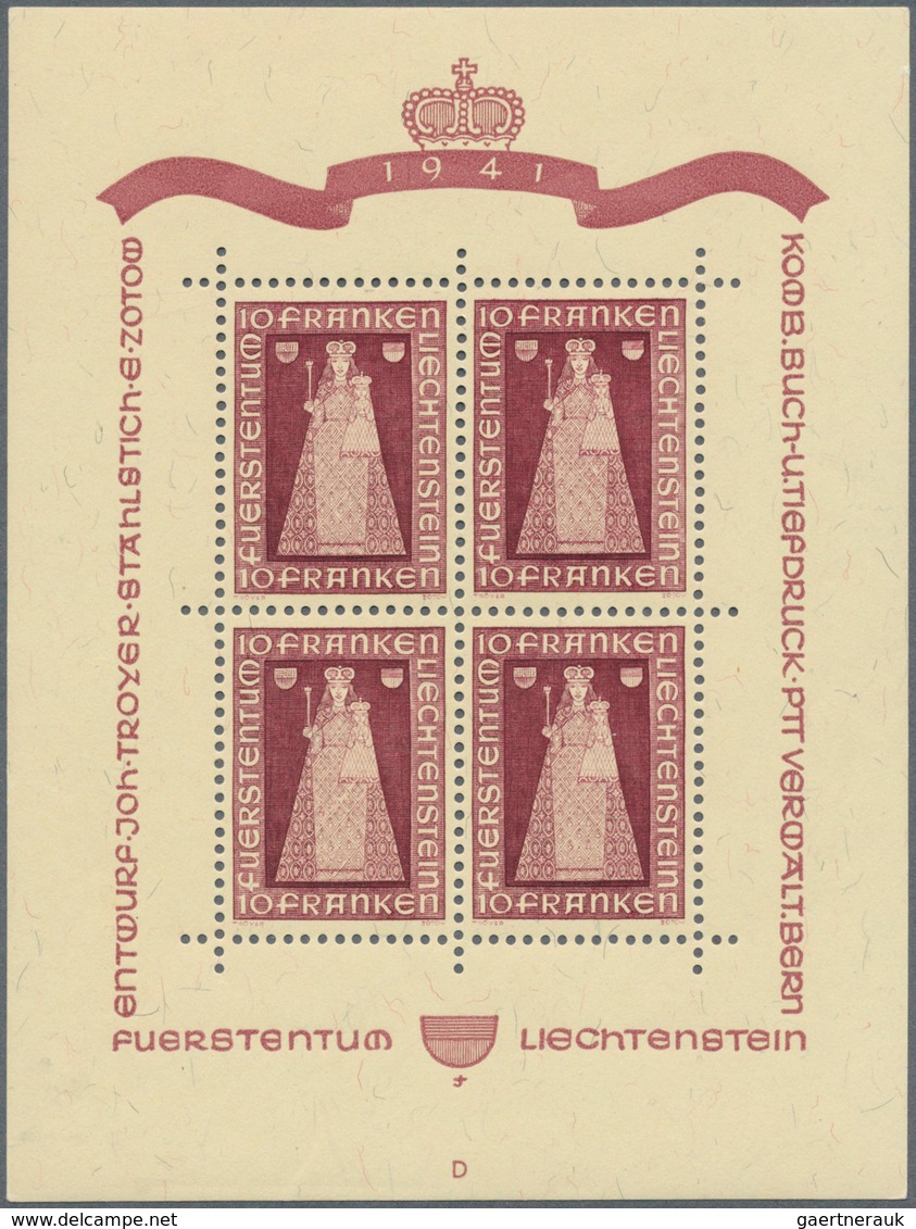 29778 Liechtenstein: 1941, 10 Fr. Madonna Von Dux, Sechs Kleinbogen Postfrisch, Je Zweimal Mit Formnummern - Briefe U. Dokumente