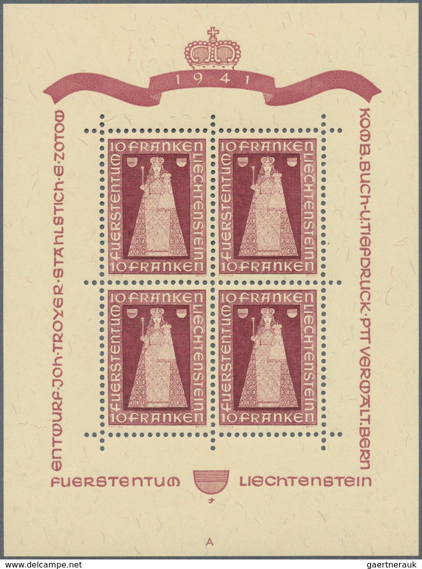 29779 Liechtenstein: 1941, 10 Fr. Madonna Von Dux, Vier Kleinbogen Mit Formnummern "A", "B", "C", "D", Pos - Briefe U. Dokumente