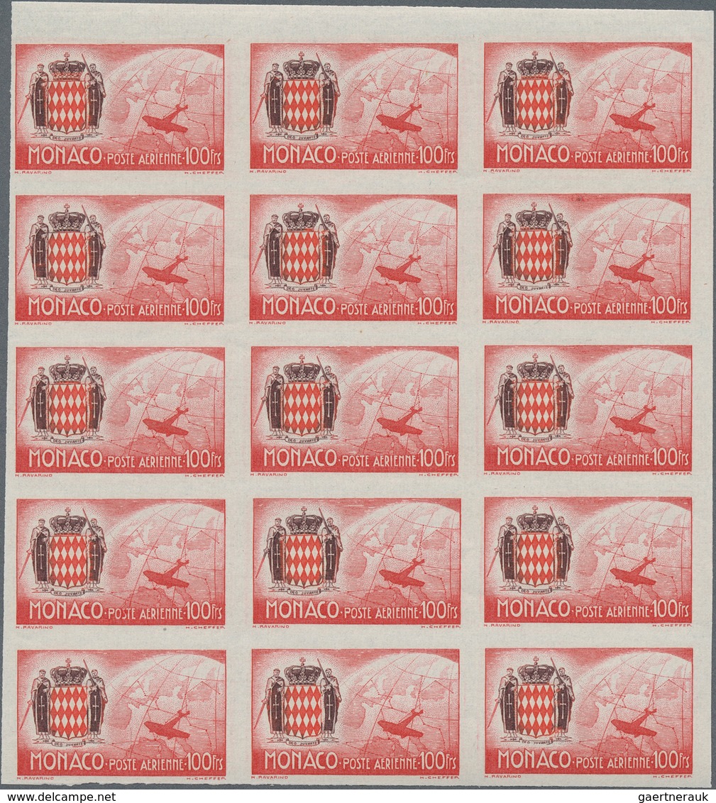 29791 Monaco: 1942, Airmails IMPERFORATE, Complete Set Of Six Values Within Units (mainly Blocks Of 25), U - Ongebruikt