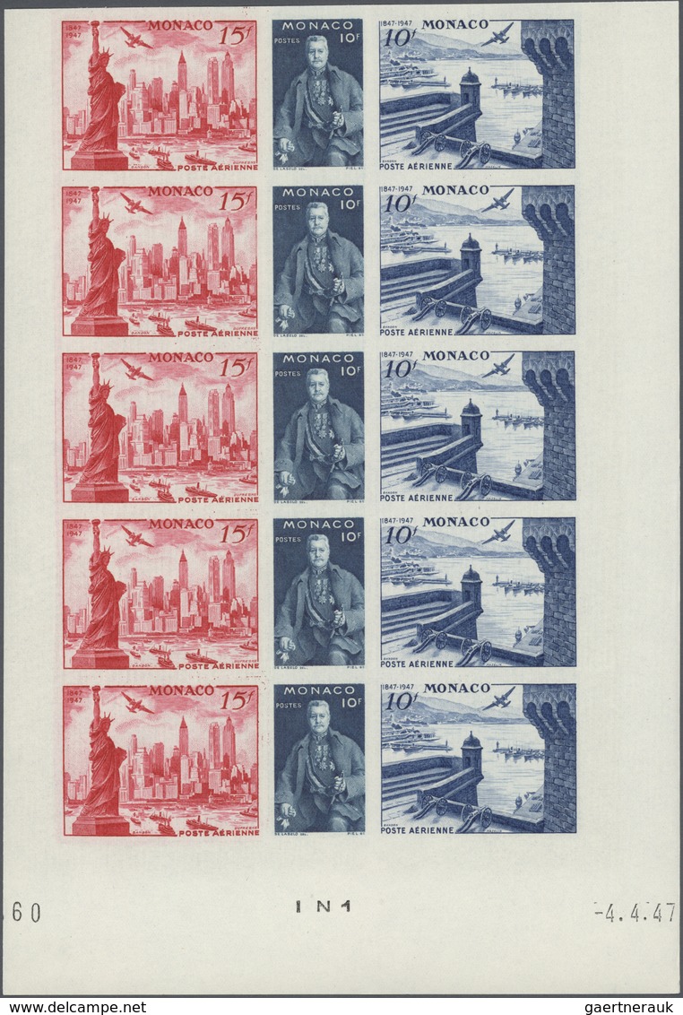 29792 Monaco: 1947, 100th U.S. Stamp Anniversary IMPERFORATE, 25 Complete Sets In Marginal Units (incl. Se - Ongebruikt