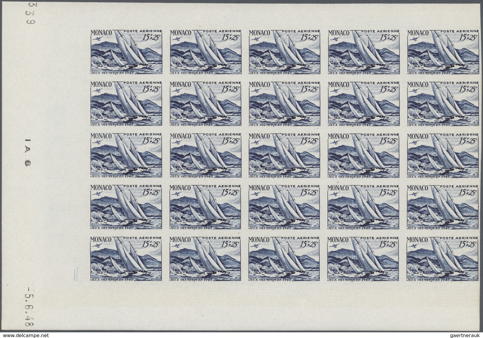 29796 Monaco: 1948, Olympic Games, Airmail Stamps IMPERFORATE, Four Values Complete In Marginal Blocks Of - Ungebraucht