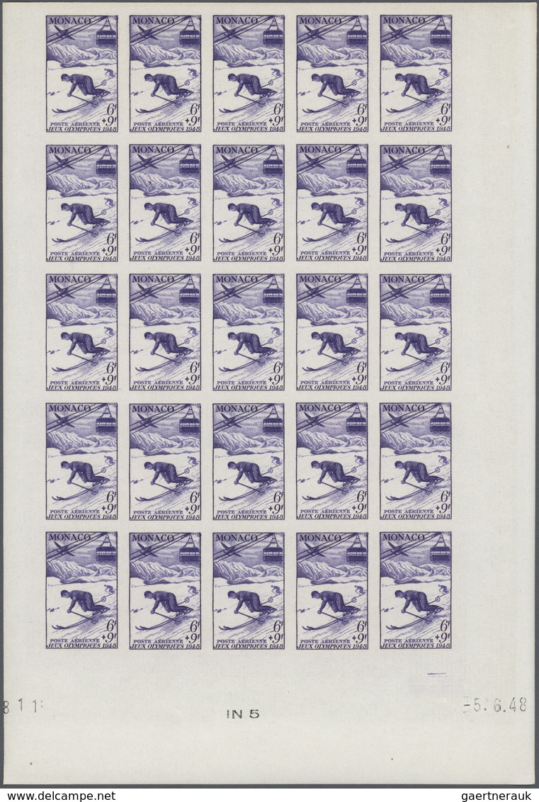 29796 Monaco: 1948, Olympic Games, Airmail Stamps IMPERFORATE, Four Values Complete In Marginal Blocks Of - Ongebruikt