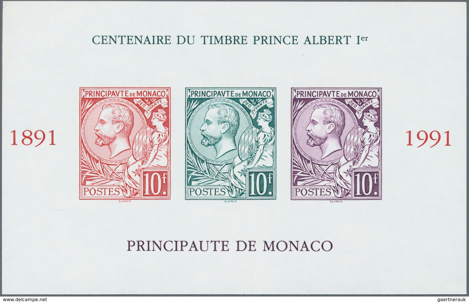29805 Monaco: 1991, Stamp Centenary, Souvenir Sheet Imperforate, Ten Copies Unmounted Mint. Maury 1820A Nd - Ungebraucht