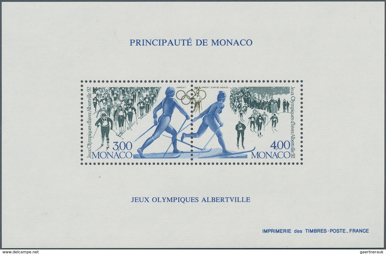 29806 Monaco: 1991, Olympic Games Albertville '92 (Cross-Country Skiing), Bloc Speciaux, Ten Copies Unmoun - Ongebruikt