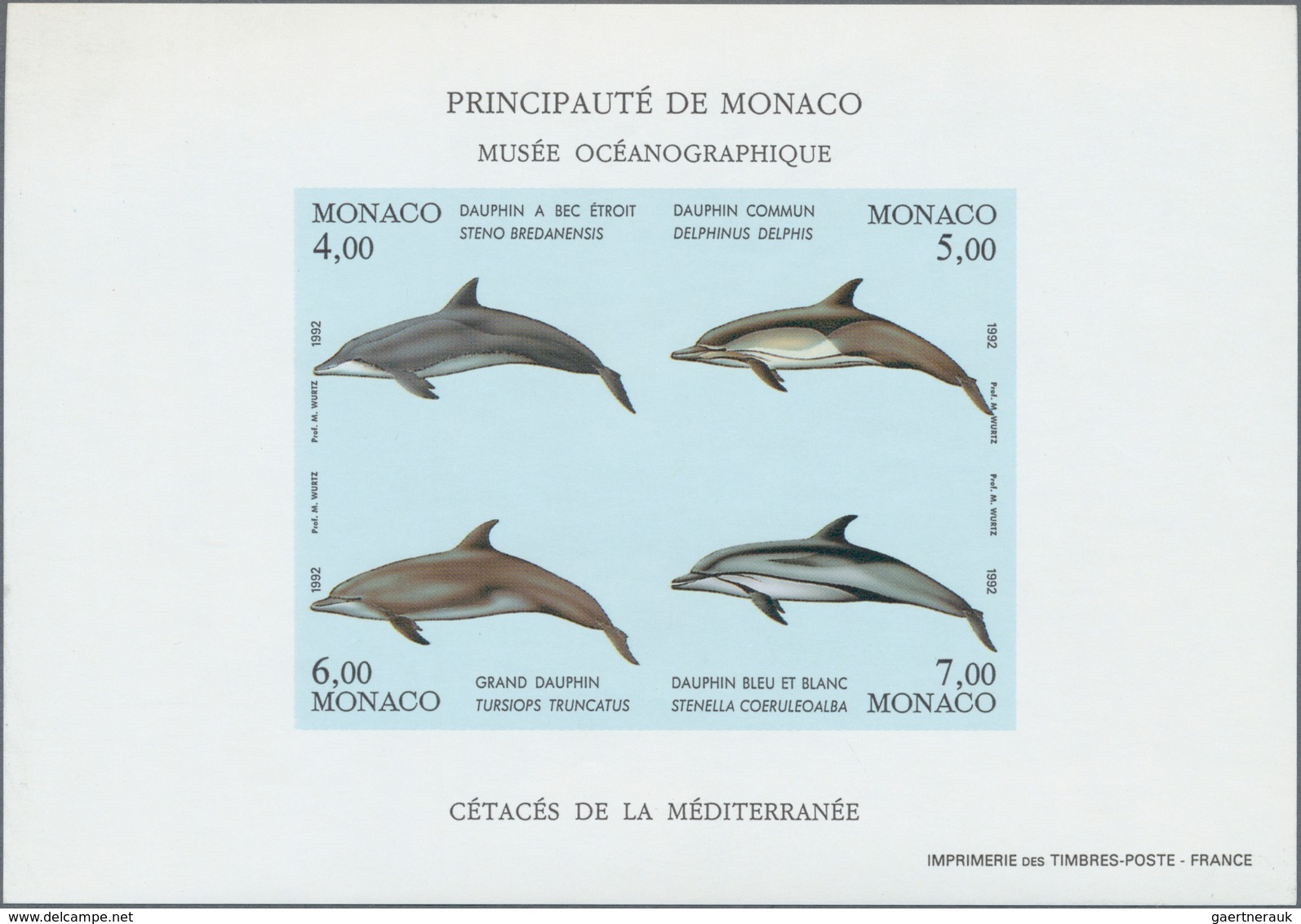 29807 Monaco: 1992, Environment Protection (Dolphins), Souvenir Sheet Imperforate, Ten Copies Unmounted Mi - Ongebruikt