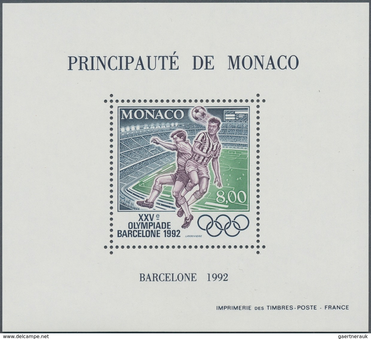 29808 Monaco: 1992, Olympic Games Barcelona (Football), Bloc Speciaux, Ten Copies Unmounted Mint. Maury BS - Ungebraucht