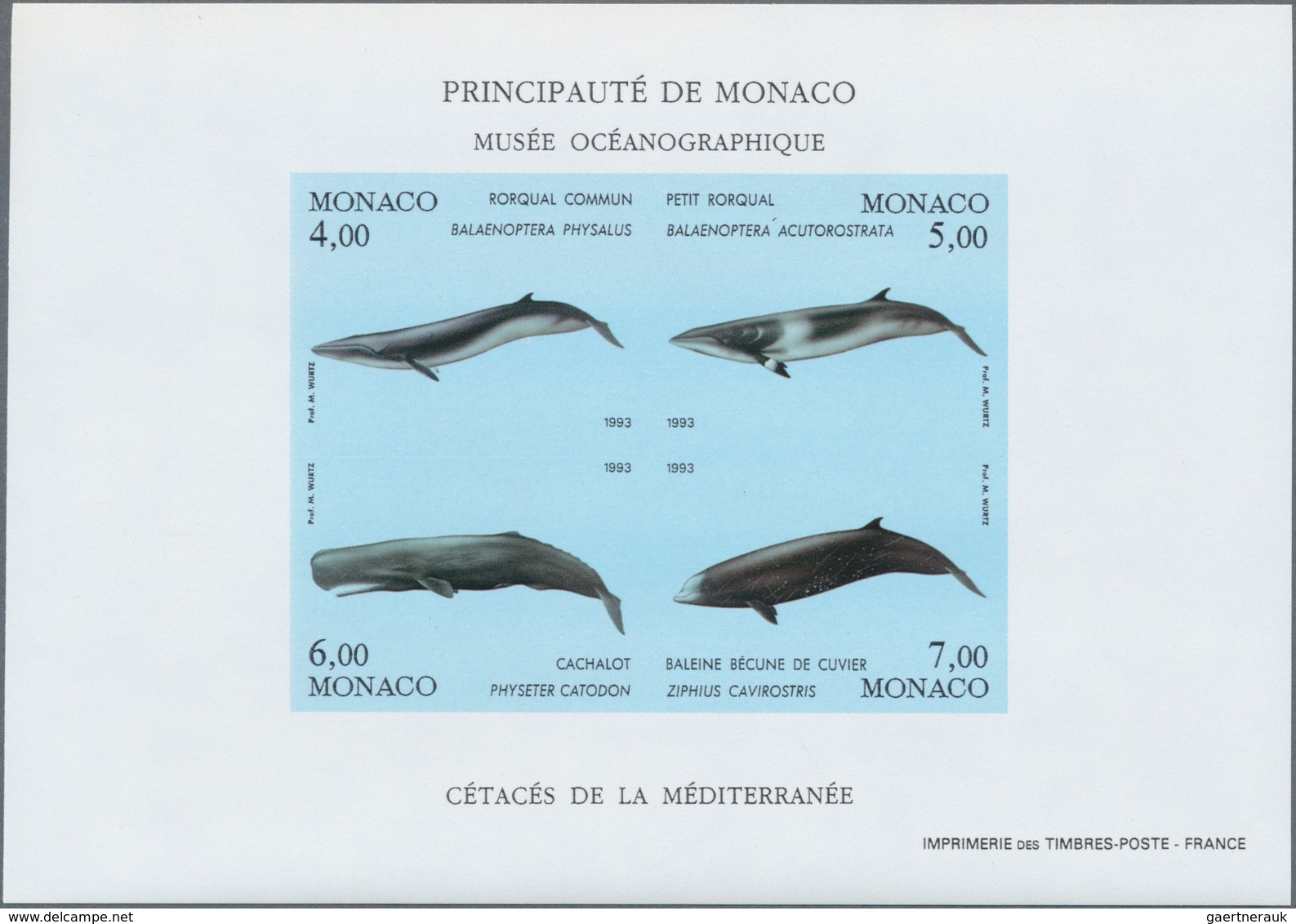 29810 Monaco: 1993, Environment Protection (Whales), Souvenir Sheet Imperforate, Ten Copies Unmounted Mint - Ungebraucht