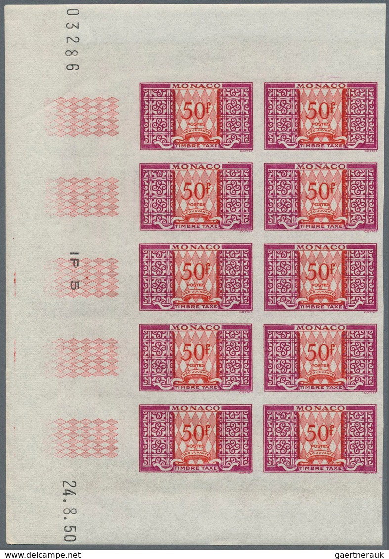 29814 Monaco - Portomarken: 1946/1950, 10c. To 50fr., Eleven Values (without 100fr. Which Was Issued In 19 - Portomarken