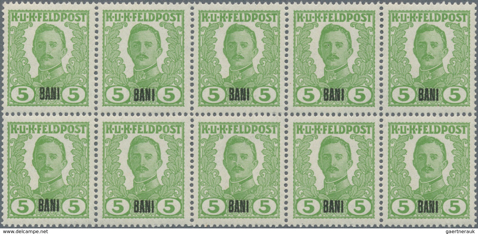 29832 Österreichisch-Ungarische Feldpost - Rumänien: 1918, "BANI" Auf 5 H. Grün, Nicht Verausgabter Wert, - Andere & Zonder Classificatie