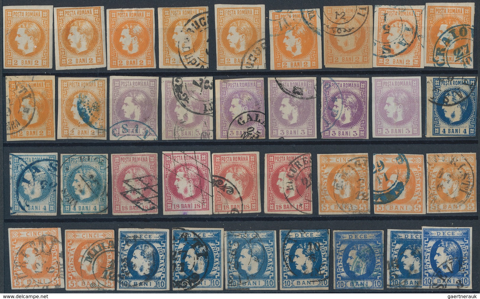 29840 Rumänien: 1868/1871, CAROL HEADS Imperf., Mainly Used Assortment Of 74 Stamps On Stockcards, Nice Ra - Brieven En Documenten