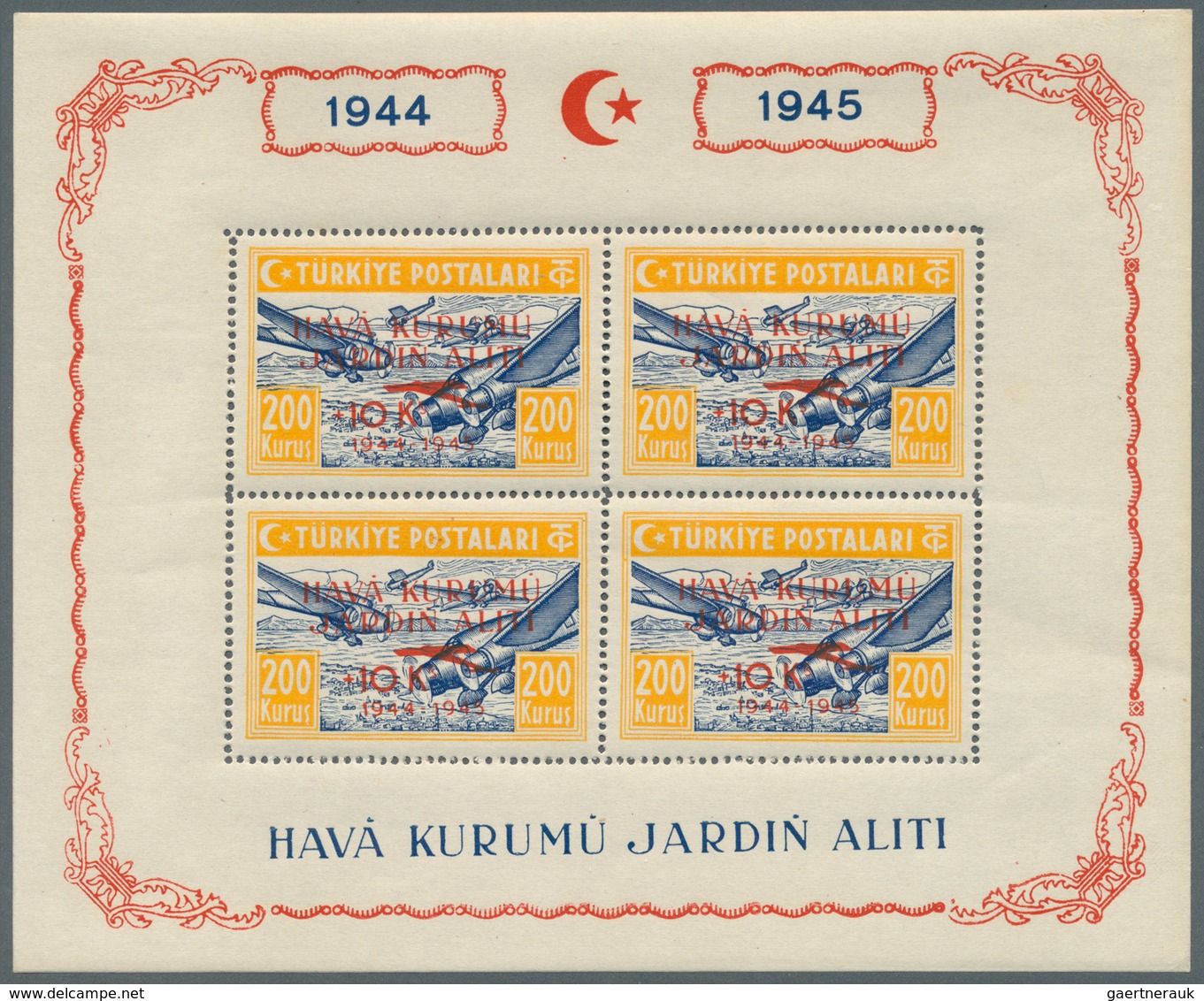 29885 Türkei - Zwangszuschlagsmarken Für Den Roten Halbmond: 1944/1945, Souvenir Sheets "HAVA KURUMU JARDI - Francobolli Di Beneficenza