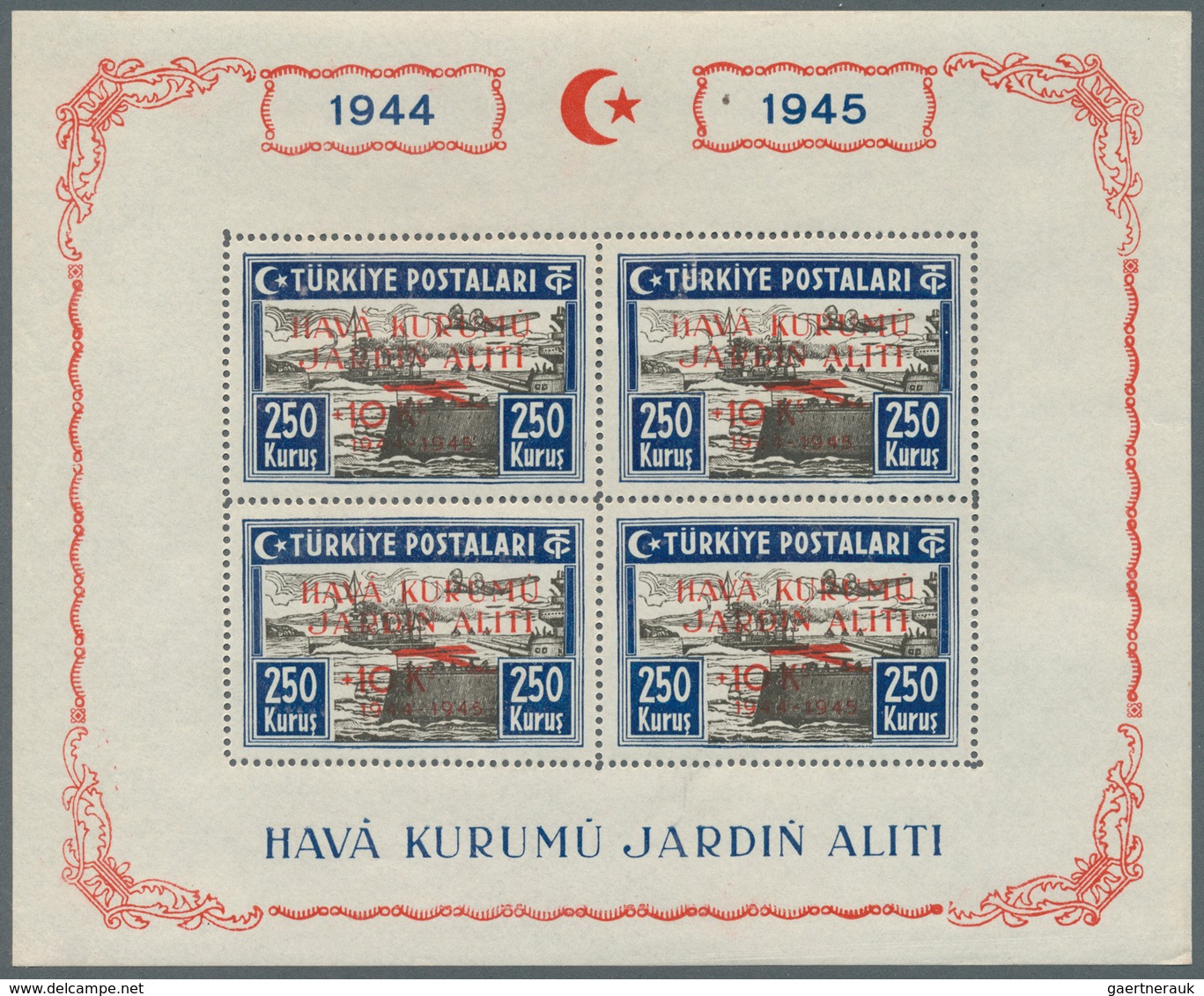 29885 Türkei - Zwangszuschlagsmarken Für Den Roten Halbmond: 1944/1945, Souvenir Sheets "HAVA KURUMU JARDI - Wohlfahrtsmarken