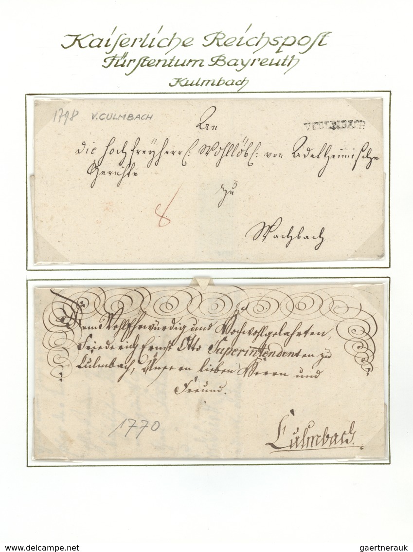 29975 Bayern - Vorphilatelie: 1750/1814, Fürstentum Bayreuth, Sammlung Mit Ca.20 Altbriefen Und Einigen Do - [Voorlopers