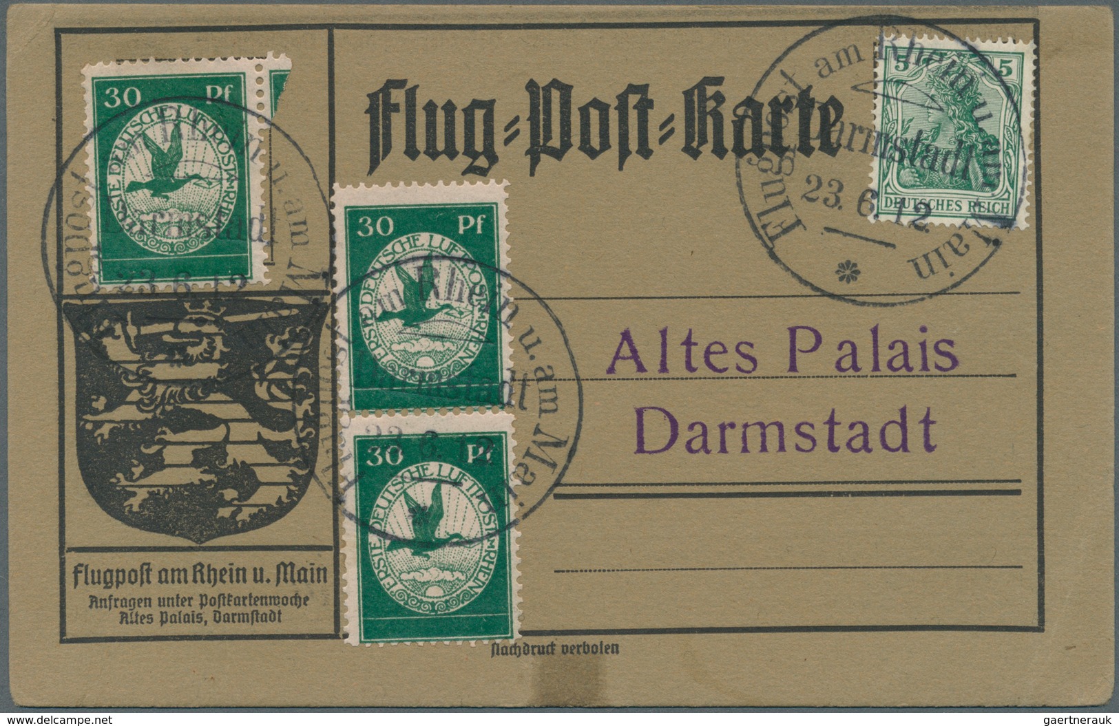 30008 Deutsches Reich - Germania: 1912, Flugpost Rhein/Main, Partie Von Drei Karten, Dabei Karte Mit 2mal - Unused Stamps