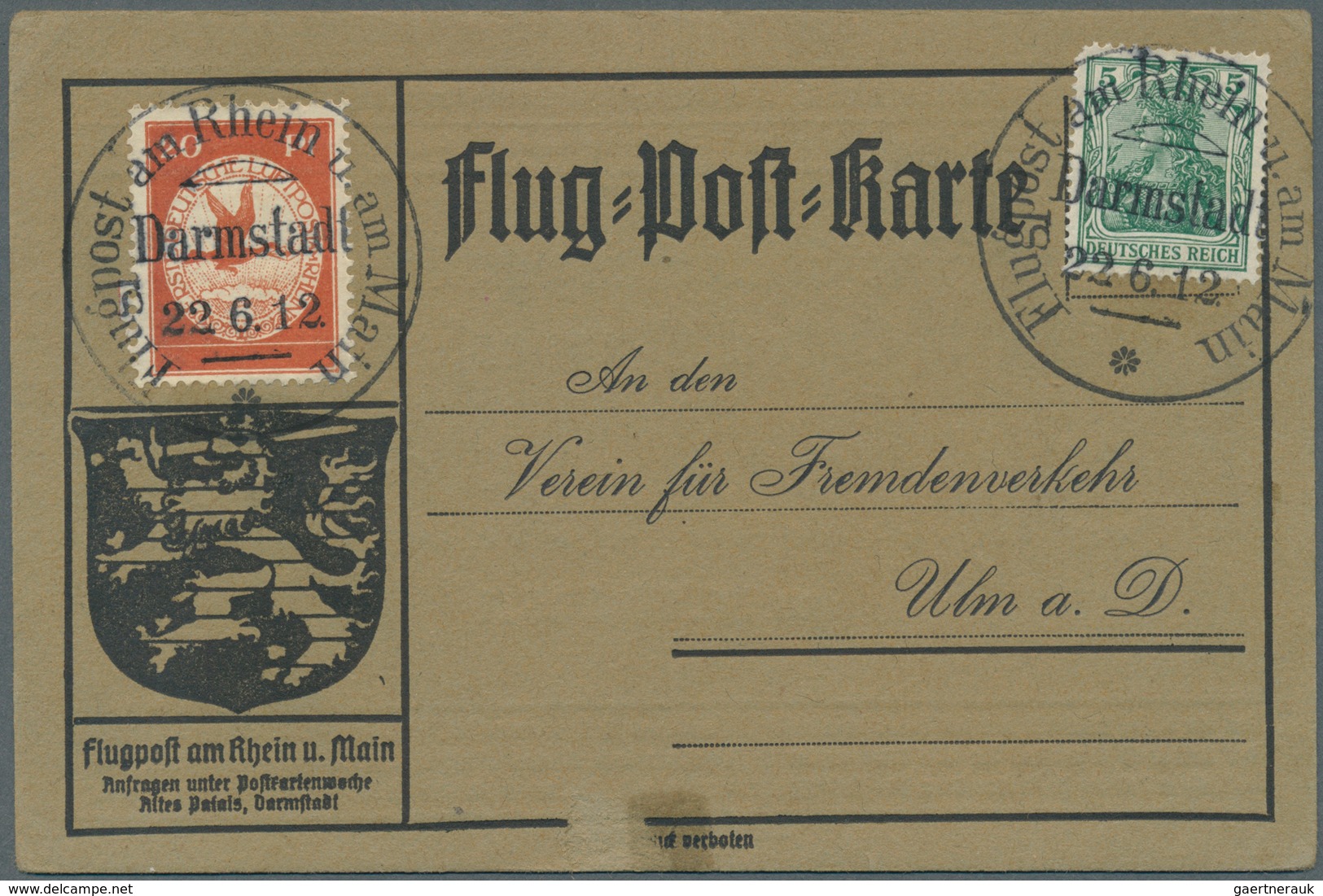 30008 Deutsches Reich - Germania: 1912, Flugpost Rhein/Main, Partie Von Drei Karten, Dabei Karte Mit 2mal - Unused Stamps