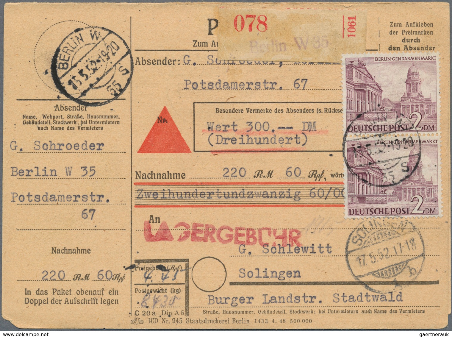 30100 Berlin: 1949/1952, Freimarken Bauten, Partie Mit 15 Paketkarten, Dabei 2 Paketkarten "Dringend" Mit - Andere & Zonder Classificatie