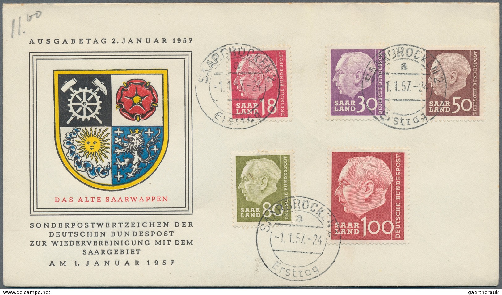 30104 Saarland (1957/59) - OPD Saarbrücken: 1957, Heuss I, Vier Komplette Serien Je Auf Vier Schmuck-FDCs - Gebraucht