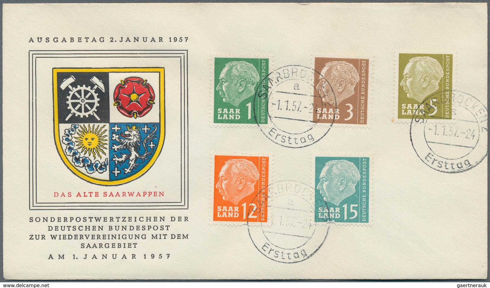 30104 Saarland (1957/59) - OPD Saarbrücken: 1957, Heuss I, Vier Komplette Serien Je Auf Vier Schmuck-FDCs - Gebruikt