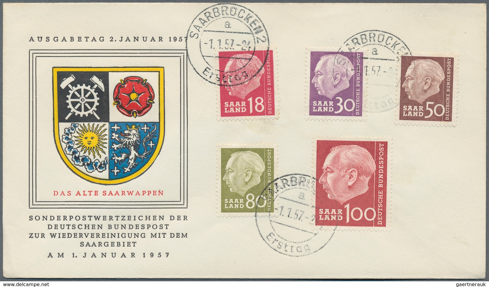 30106 Saarland (1957/59) - OPD Saarbrücken: 1957, Heuss I, Vier Komplette Serien Je Auf Vier Schmuck-FDCs - Gebruikt
