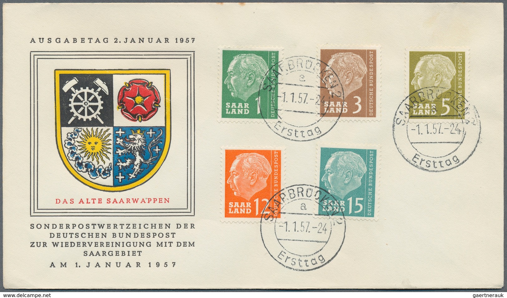 30106 Saarland (1957/59) - OPD Saarbrücken: 1957, Heuss I, Vier Komplette Serien Je Auf Vier Schmuck-FDCs - Gebruikt