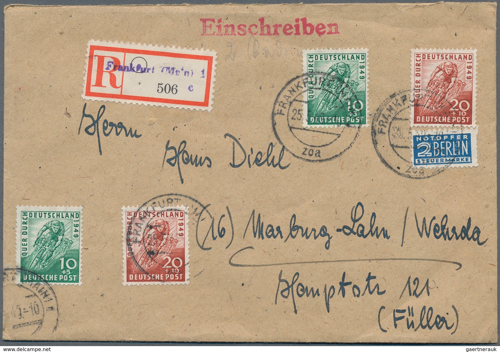30110 Bundesrepublik Deutschland: 1948-1955, Partie Mit 22 Zumeist Besseren Briefen Und Belegen, Dabei Auc - Andere & Zonder Classificatie