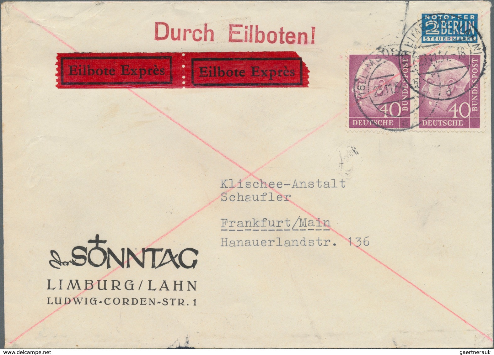 30121 Bundesrepublik Deutschland: 1951/1954, Partie Mit 6 Belegen Posthorn/Heuss, Dabei 70, 80 U. 90 Pf Po - Sonstige & Ohne Zuordnung