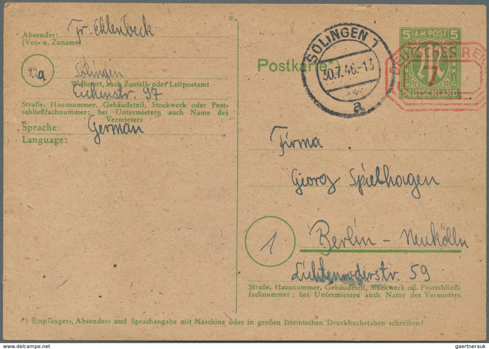31112 Deutschland - Ganzsachen: 1945/1949, BESATZUNGSZONEN: Interessante Slg. Mit Ca.140 Gebrauchten Und U - Verzamelingen