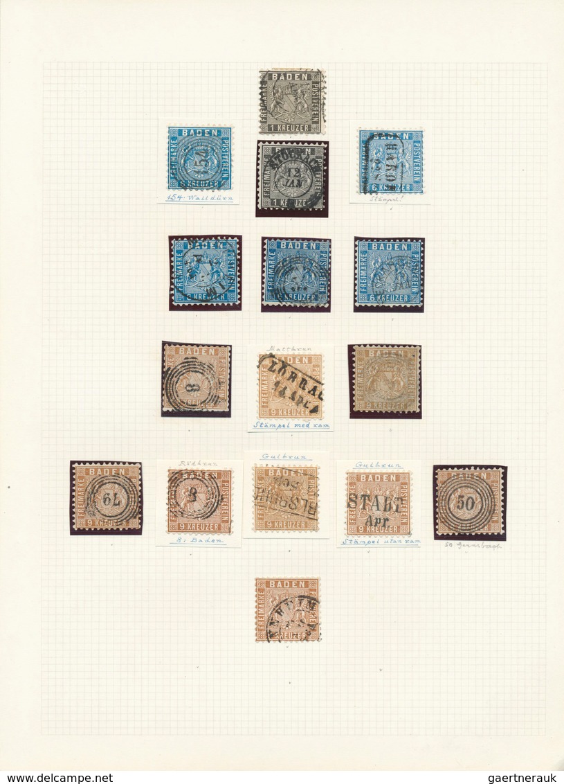 31180 Baden - Marken Und Briefe: 1851/1867, Gestempelte Sammlung Von 134 Marken Sauber Auf Blanko-Blättern - Autres & Non Classés