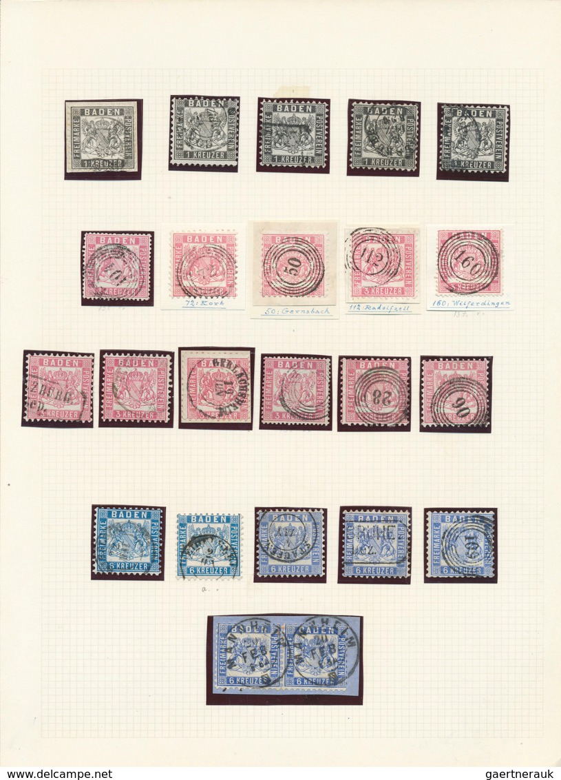 31180 Baden - Marken Und Briefe: 1851/1867, Gestempelte Sammlung Von 134 Marken Sauber Auf Blanko-Blättern - Autres & Non Classés